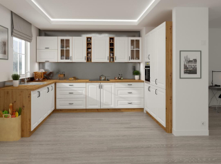 Kuchyňská linka Stilo bílá/artisan - rohová - 265x480 cm