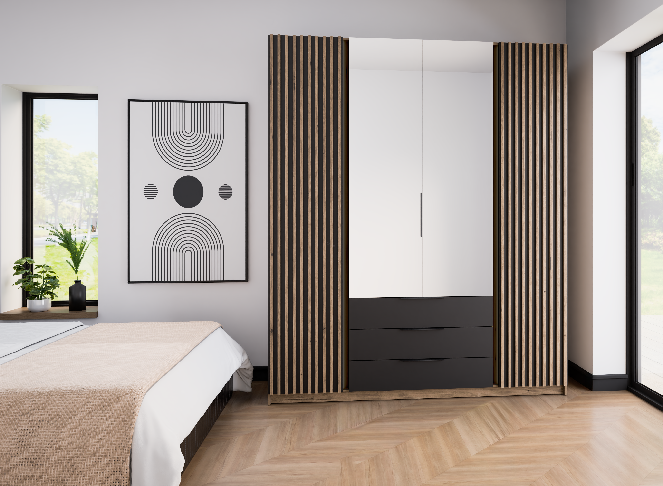 Šatní skříň Kaja EV/BL-EV 2LAM 2 zrcadlo 3S